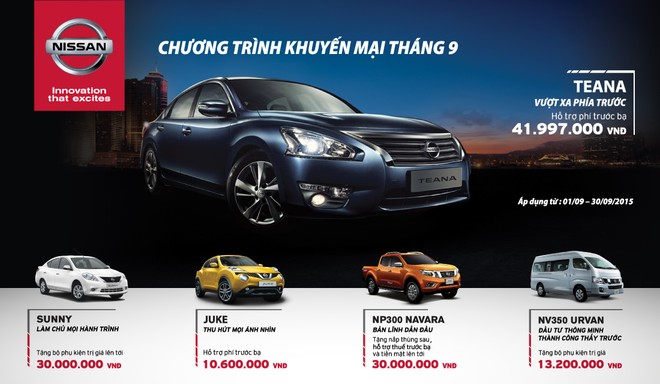 Ưu đãi đặc biệt trong tháng 9/2015 cùng Nissan Việt Nam
